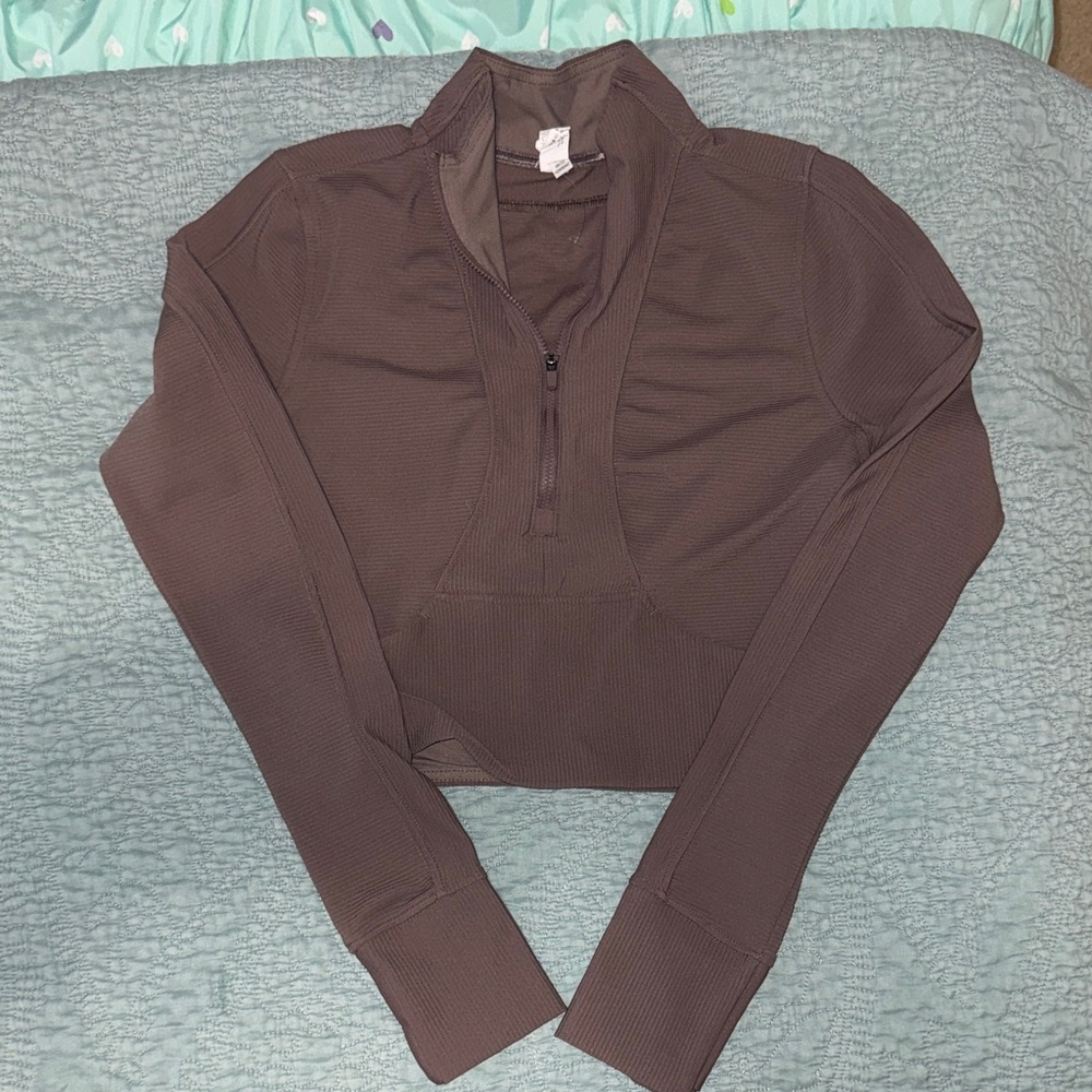 90 Degree By Reflex Brown Long Sleeve Crop Top